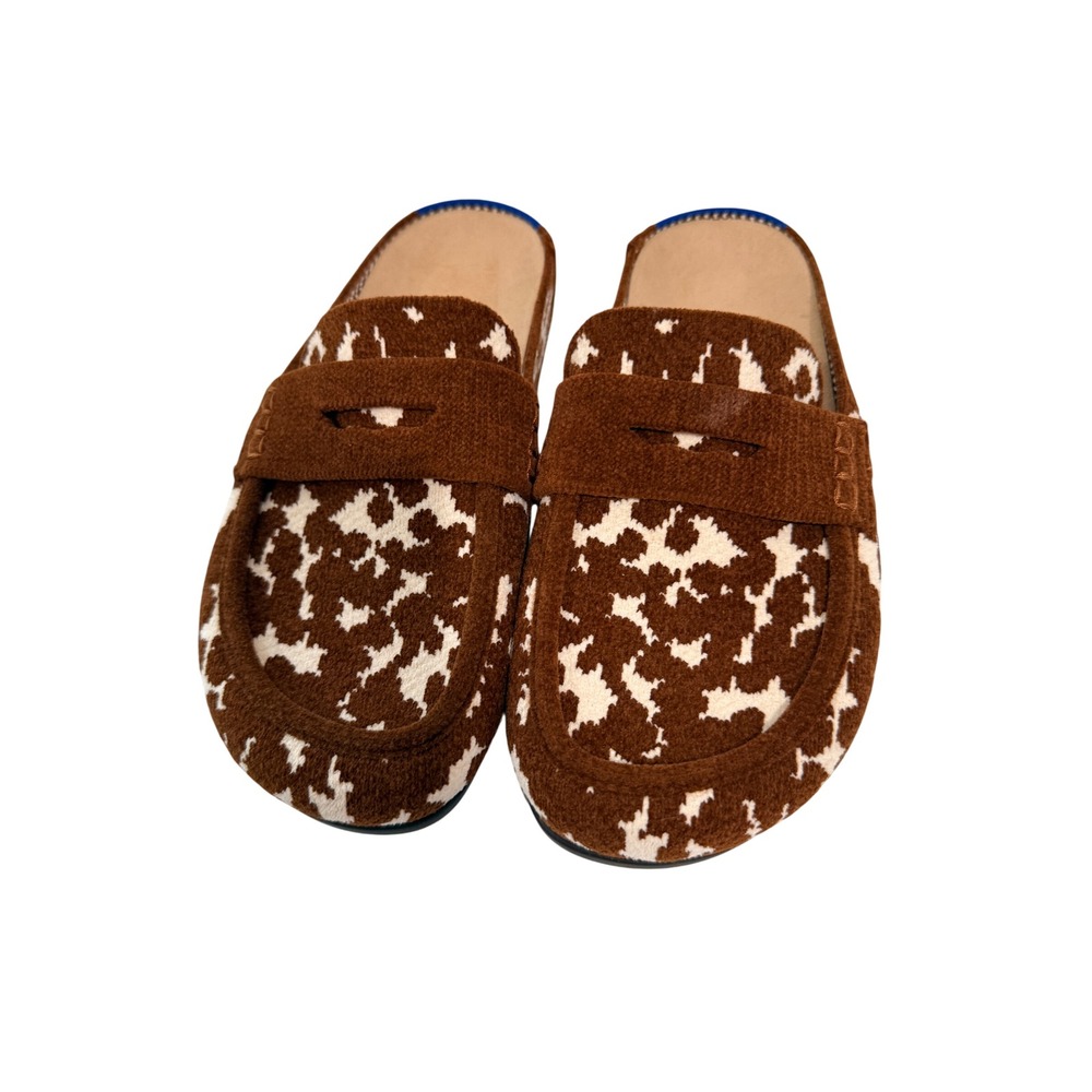 Rothys The Slipper Brown Cow Print Penny Loafer Mules Womens 5